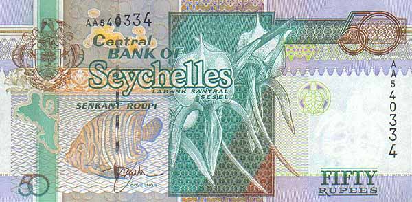 Лицевая сторона банкноты Сейшел номиналом 50 Рупий