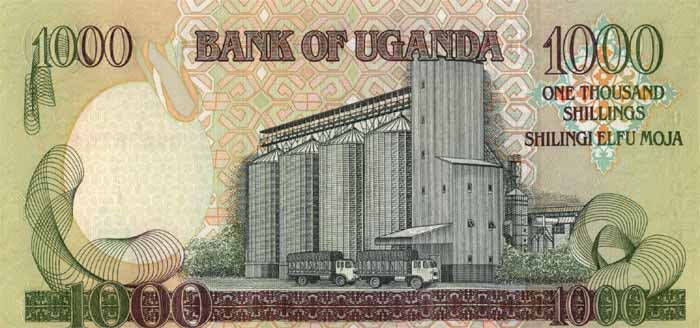 Обратная сторона банкноты Уганды номиналом 1000 Шиллингов
