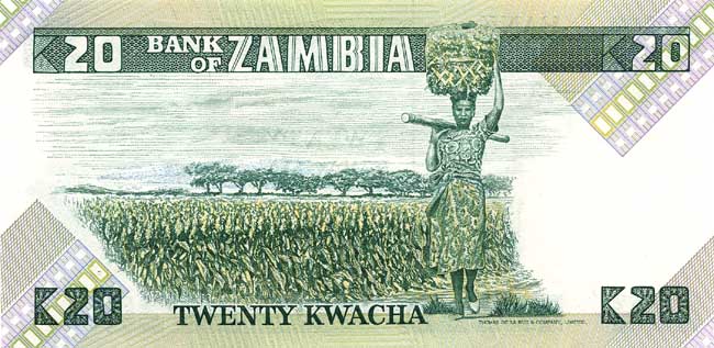 Обратная сторона банкноты Замбии номиналом 20 Квач
