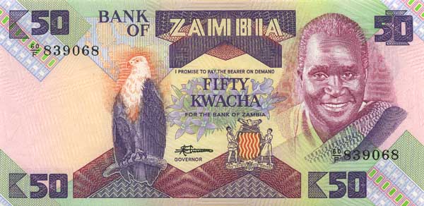 Лицевая сторона банкноты Замбии номиналом 50 Квач