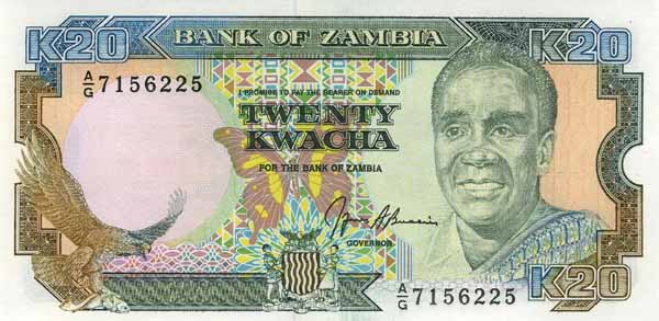 Лицевая сторона банкноты Замбии номиналом 20 Квач