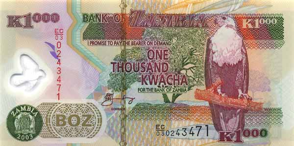 Лицевая сторона банкноты Замбии номиналом 1000 Квач