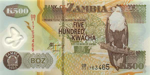 Лицевая сторона банкноты Замбии номиналом 500 Квач