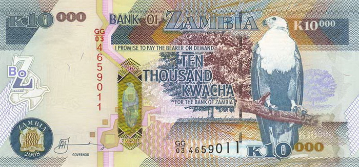 Лицевая сторона банкноты Замбии номиналом 10000 Квач