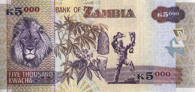 Обратная сторона банкноты Замбии номиналом 5000 Квач
