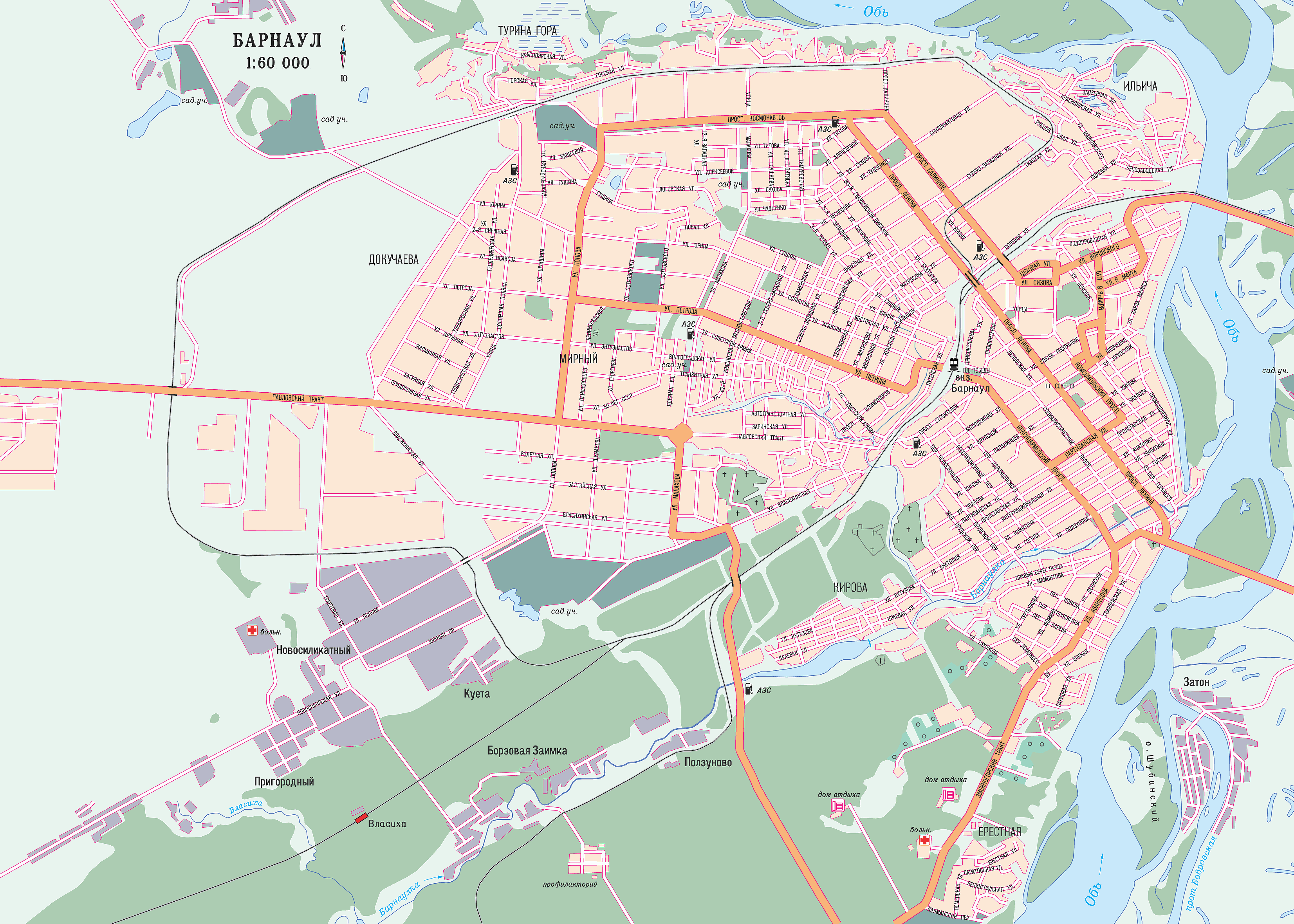 Подробная карта Барнаула