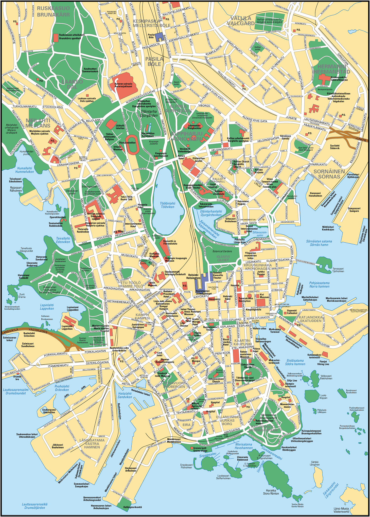 Подробная карта Хельсинки