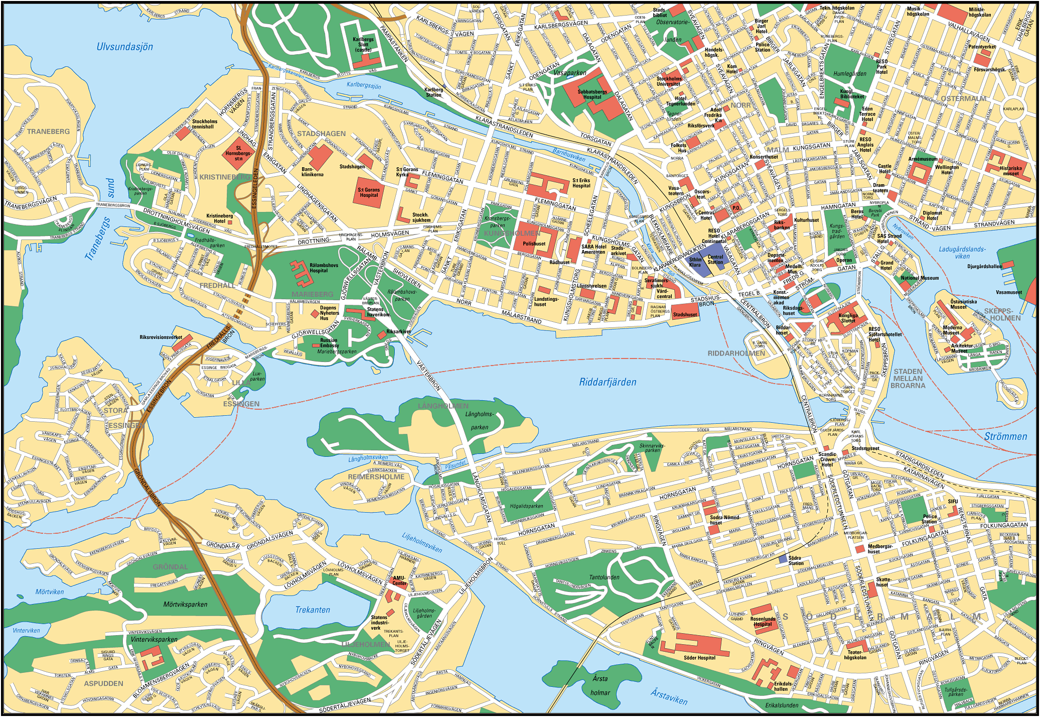 Подробная карта Стокгольма