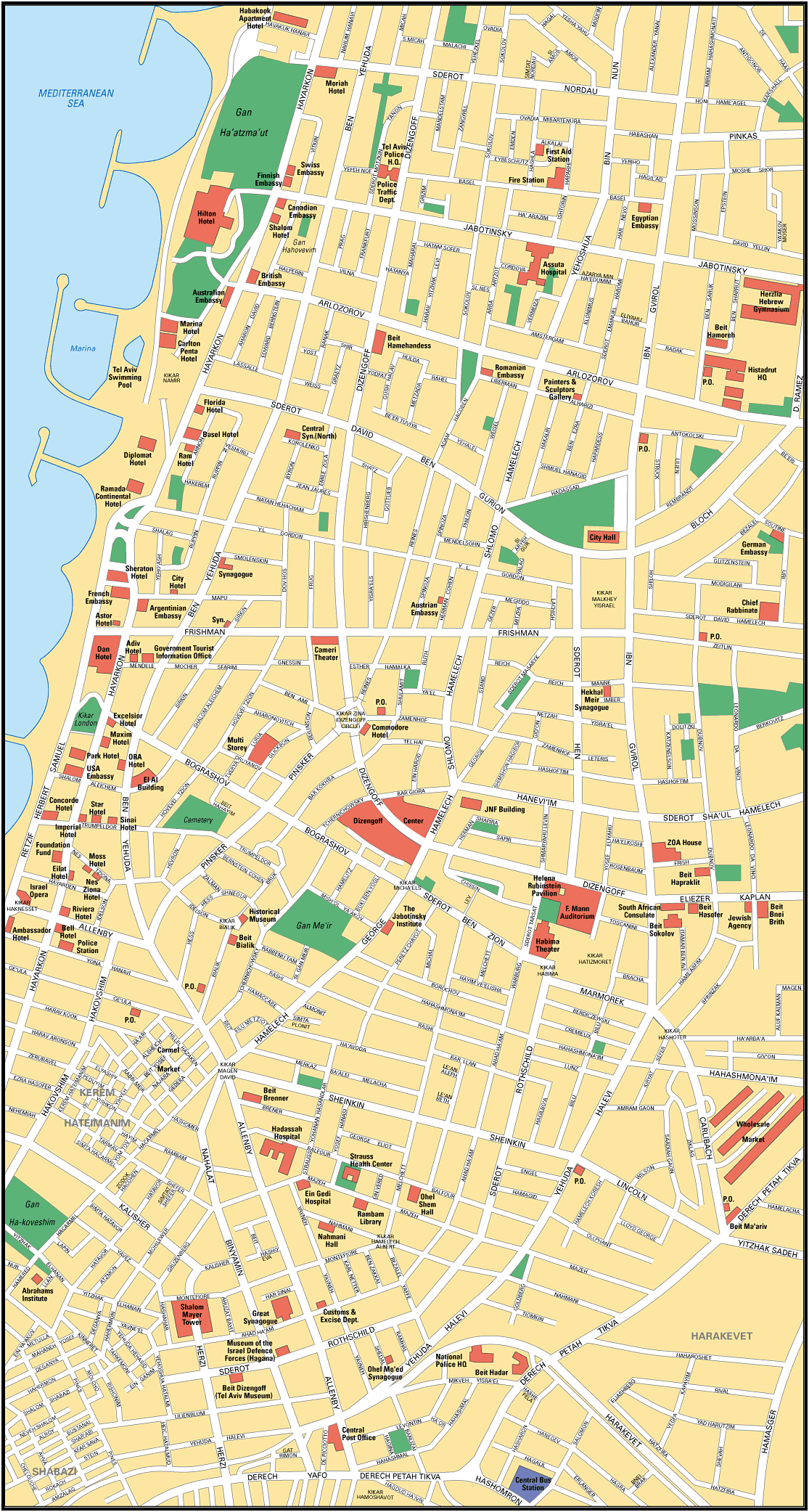 Подробная карта Тель-Авива
