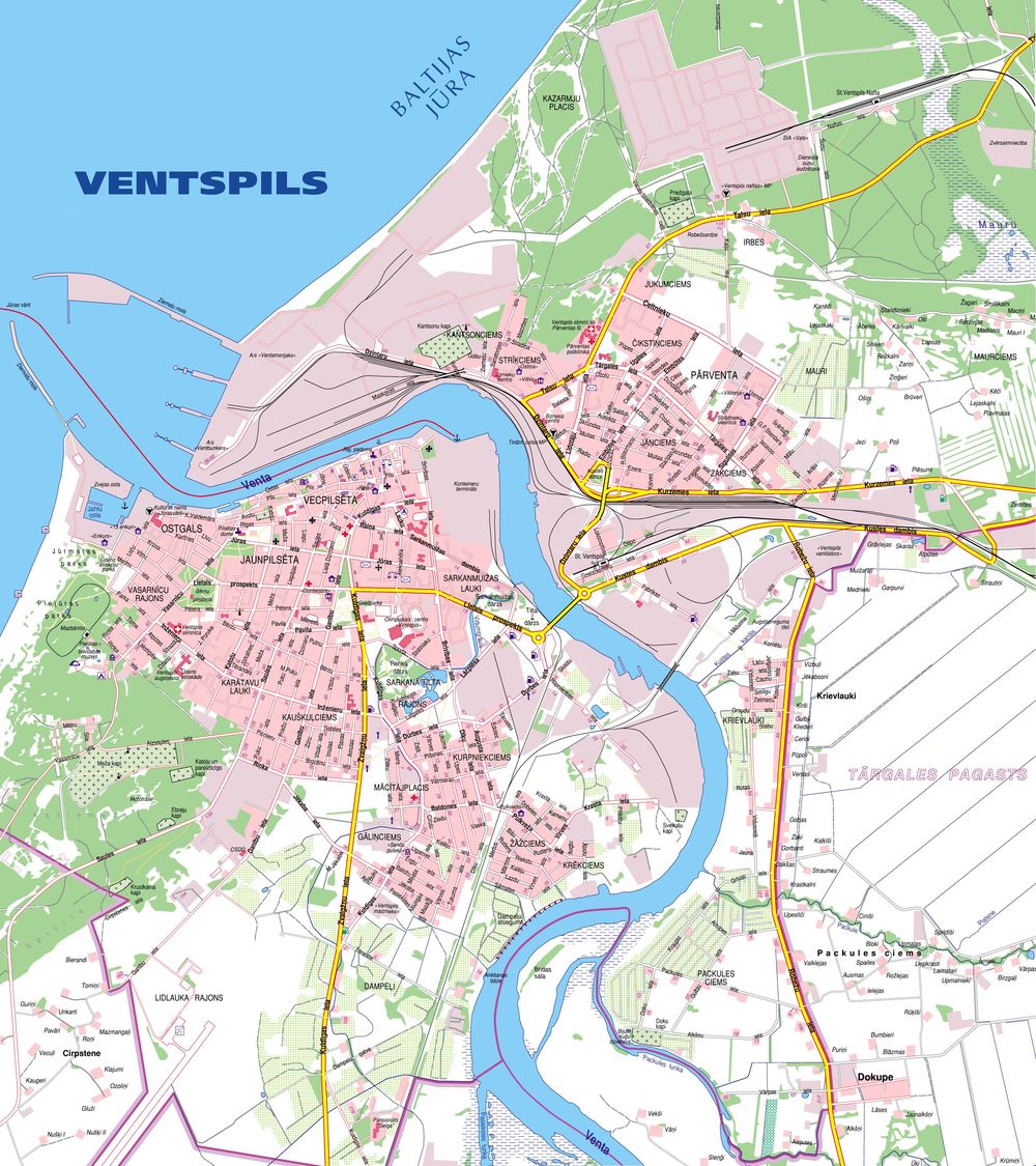 Подробная карта Вентспилса