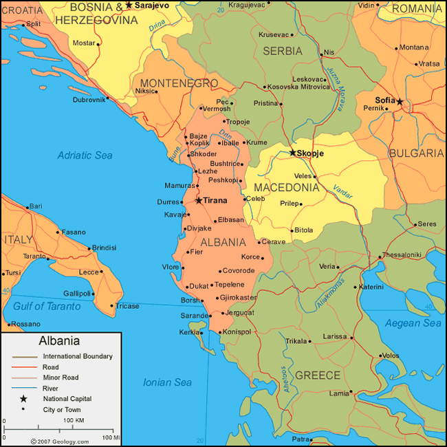Подробная карта Албании