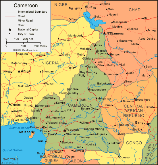 Подробная карта Камеруна