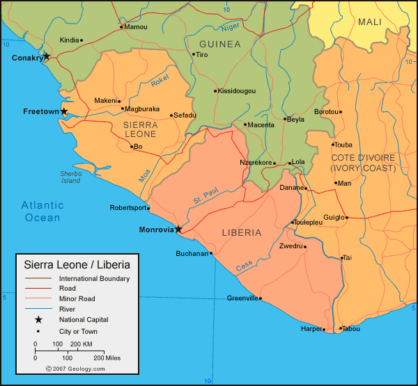 Подробная карта Либерии