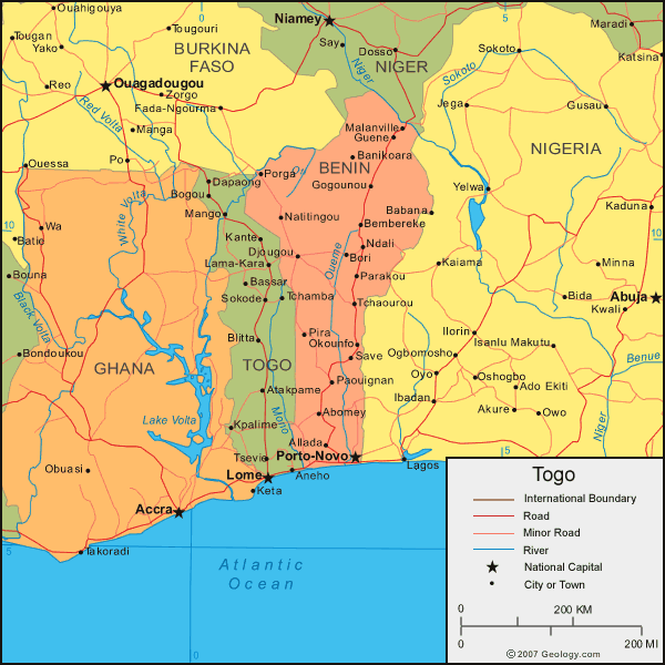 Подробная карта Того