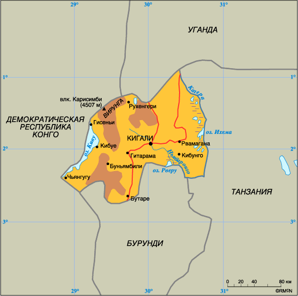 Подробная карта Руанды