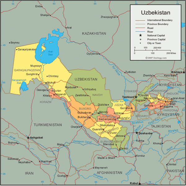Карта Узбекистана Фото