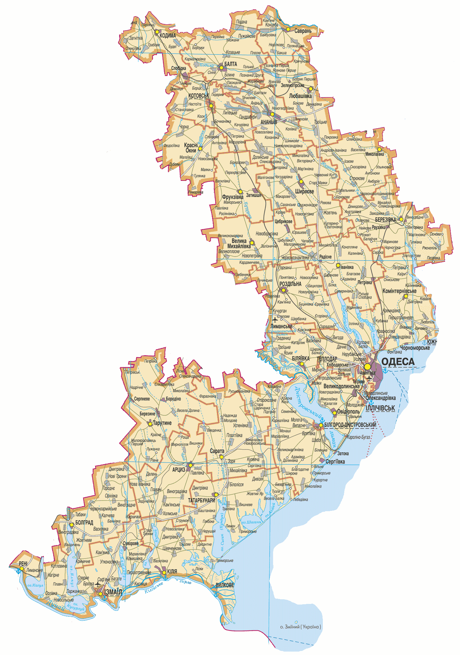 Подробная карта Одесской области