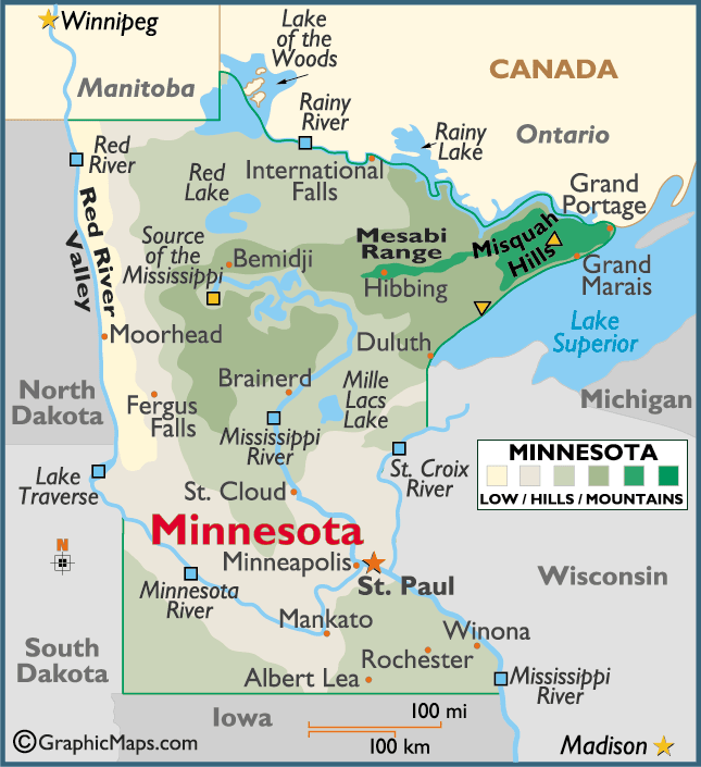 Подробная карта Миннесоты.