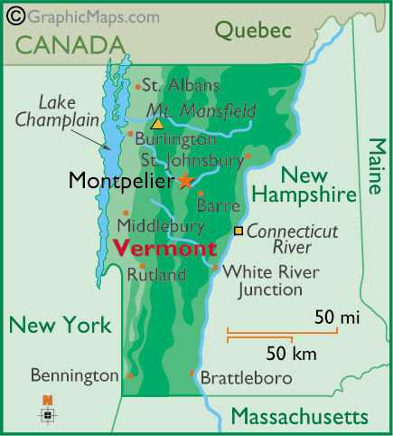 Подробная карта Вермонта