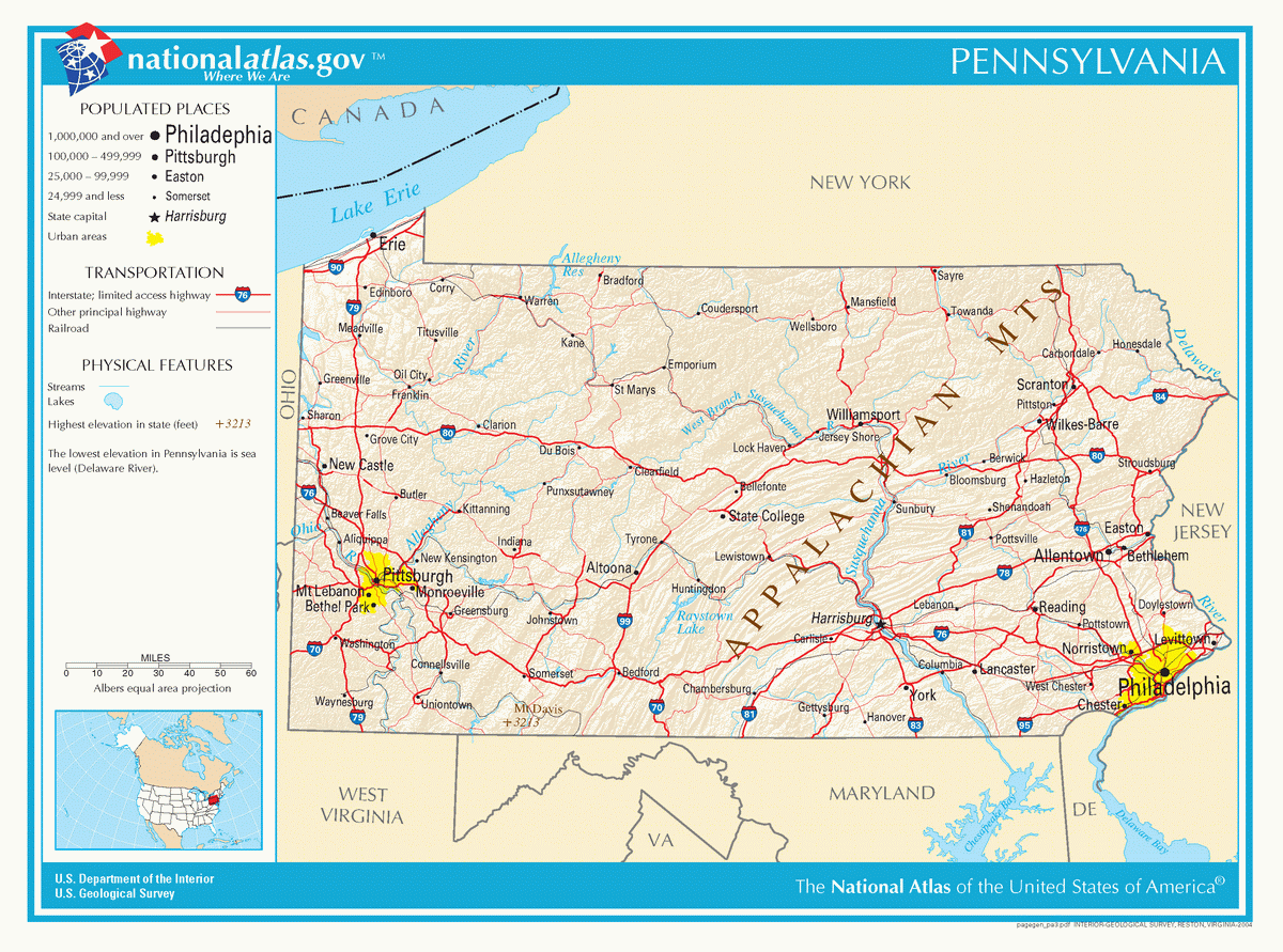 Подробная карта дорог Пенсильвании