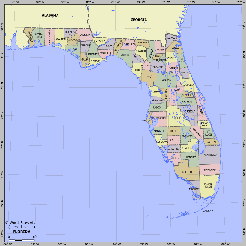 Подробная карта деления Флориды
