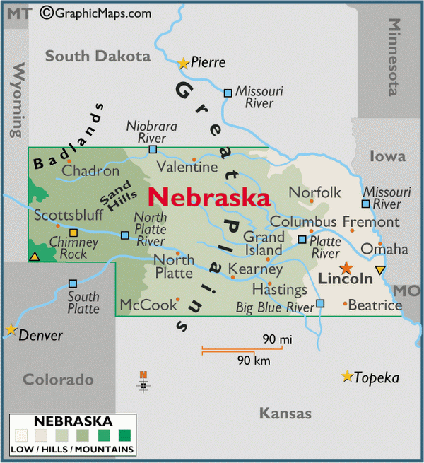Карта Небраски