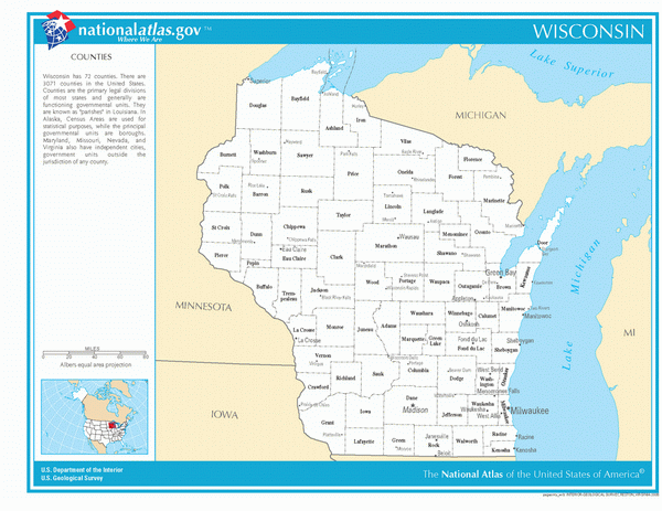 Карта округов Висконсина