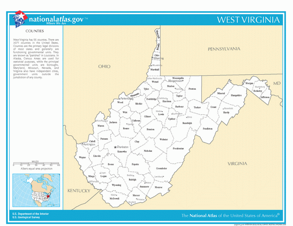 Карта округов Западной Вирджинии