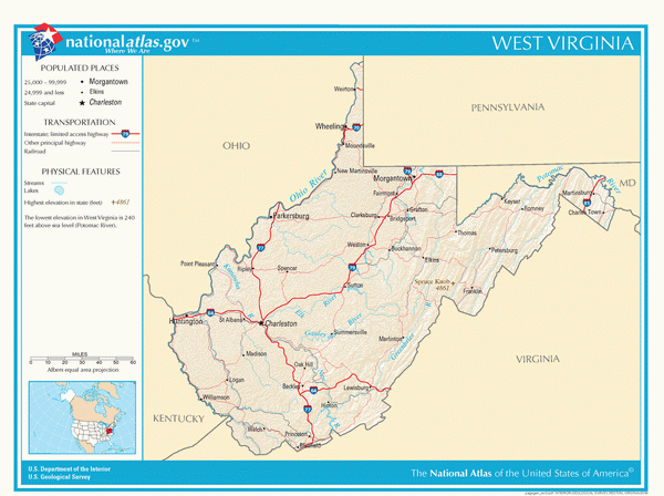 Карта дорог Западной Вирджинии