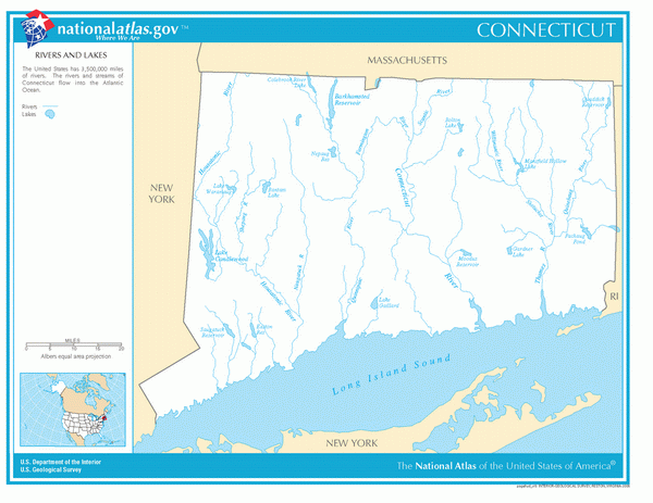 Карта рек и озер Коннектикута