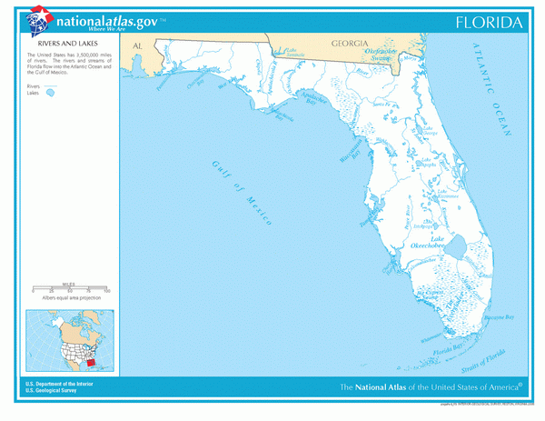 Карта рек и озер Флориды