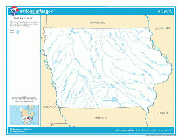 Карта рек и озер Айовы