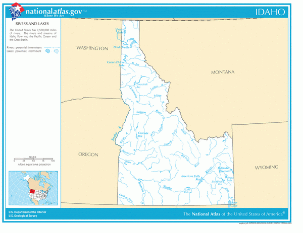 Карта рек и озер Айдахо