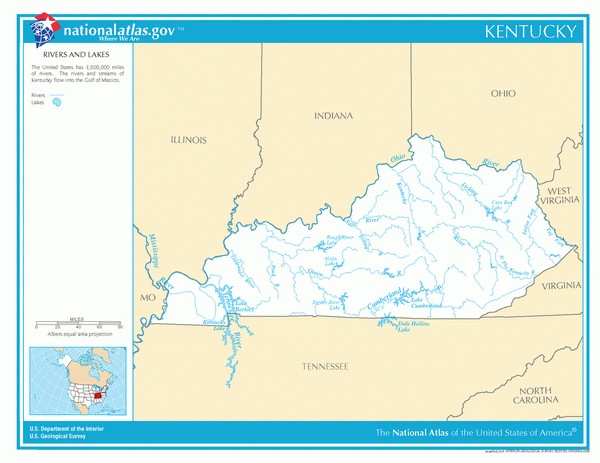 Карта рек и озер Кентукки