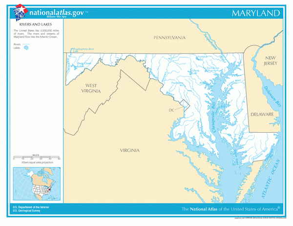 Карта рек и озер Мэриленда