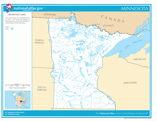 Карта рек и озер Миннесоты