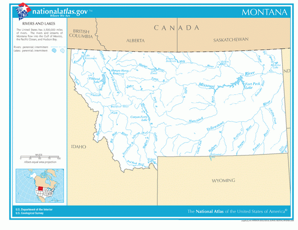 Карта рек и озер Монтаны