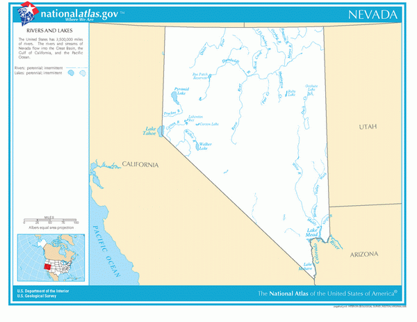 Карта рек и озер Невады