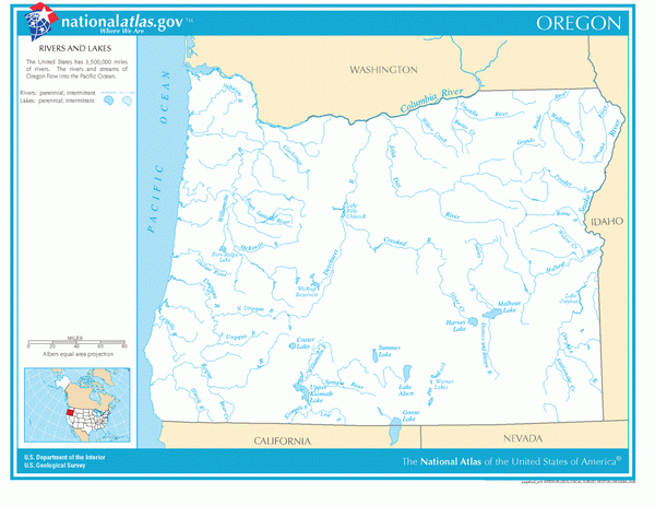 Карта рек и озер Орегона
