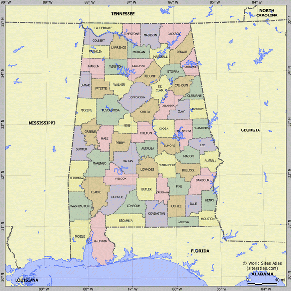 Карта деления Алабамы