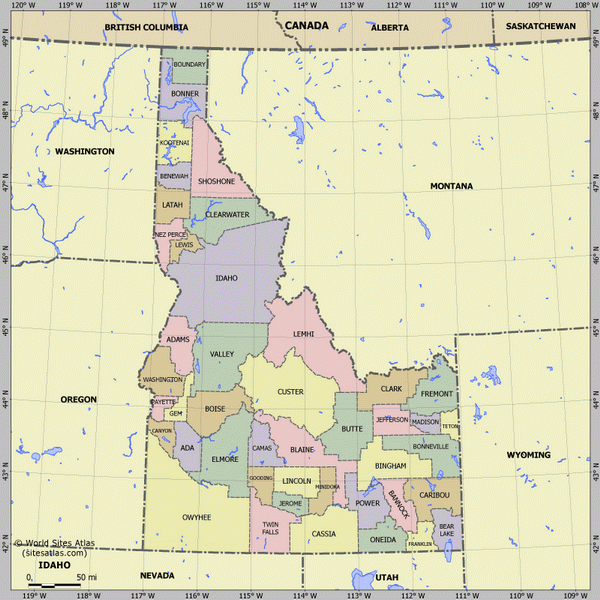 Карта деления Айдахо
