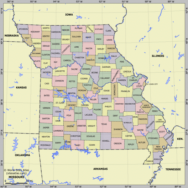 Карта деления Миссури