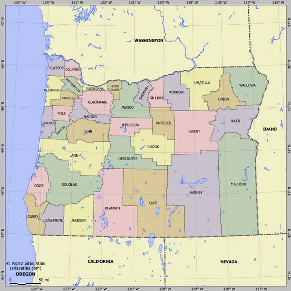 Карта деления Орегона