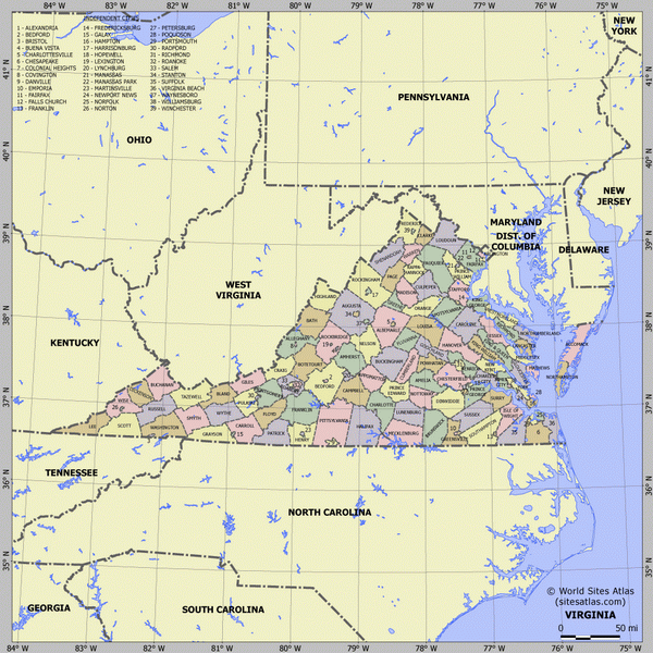 Карта деления Вирджинии