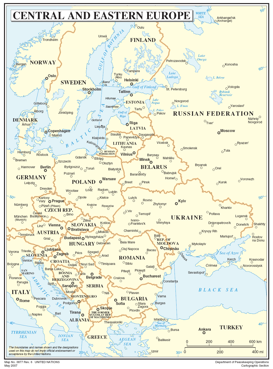 Карта Центральной и Восточной Европы